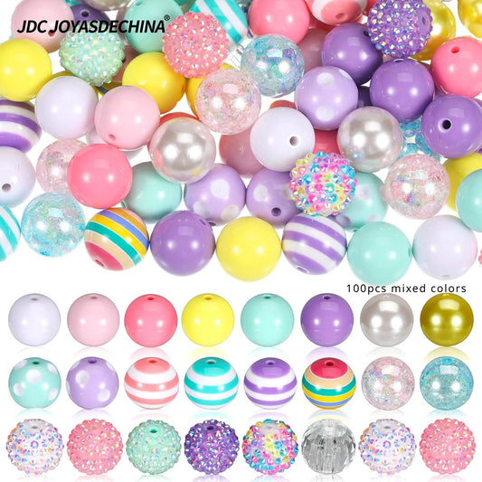 100pcs Easter 20 mm Bubblegum Beads Set Bulk Mixed Easter Jewelry Making Colorful Chunky Beads for Necklace Craft Holiday Supplies