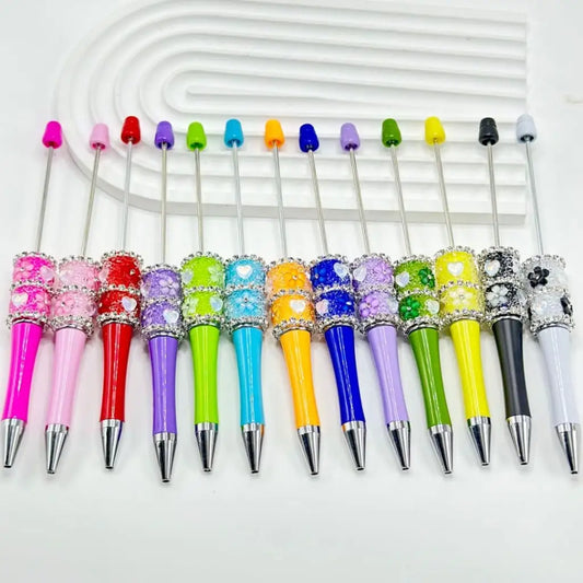 DIY Portable Plastic for Ballpoint Pen Kit Rhinestone Chain Flower Charms Heart Pendants for Classroom Rewards Gift Making