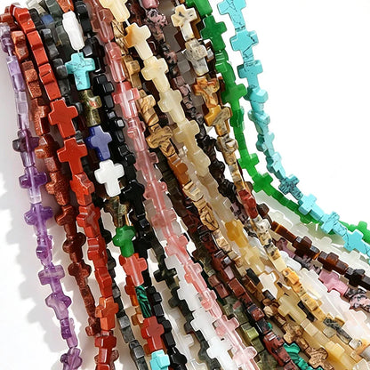 Natural Stone Christian Cross Beads Colorful Stones Loose Beads Strand for DIY Jewelry Making Bracelets Necklaces 12x16x5mm