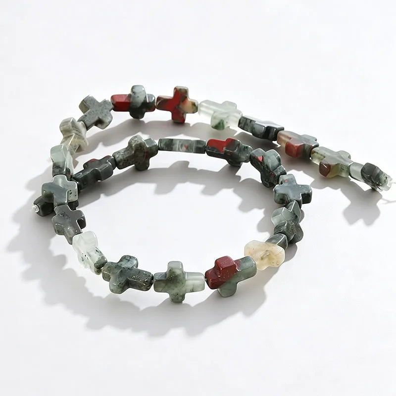 Natural Stone Christian Cross Beads Colorful Stones Loose Beads Strand for DIY Jewelry Making Bracelets Necklaces 12x16x5mm