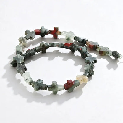 Natural Stone Christian Cross Beads Colorful Stones Loose Beads Strand for DIY Jewelry Making Bracelets Necklaces 12x16x5mm