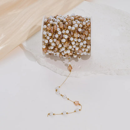 E250 Gold Plated Stainless Steel Permanent Chain Colorful Crystal Star Stone Chain Pearl Beads Chains for Diy