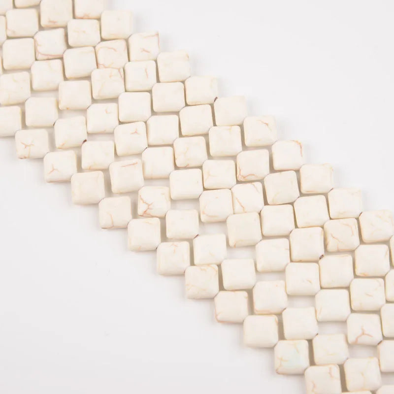 Howlite Magnesite Stone Beads, Flat Square, Diagonally Drilled Blue Turquoise White Magnesite Gemstone Bead for Jewelry Making