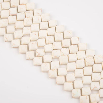 Howlite Magnesite Stone Beads, Flat Square, Diagonally Drilled Blue Turquoise White Magnesite Gemstone Bead for Jewelry Making