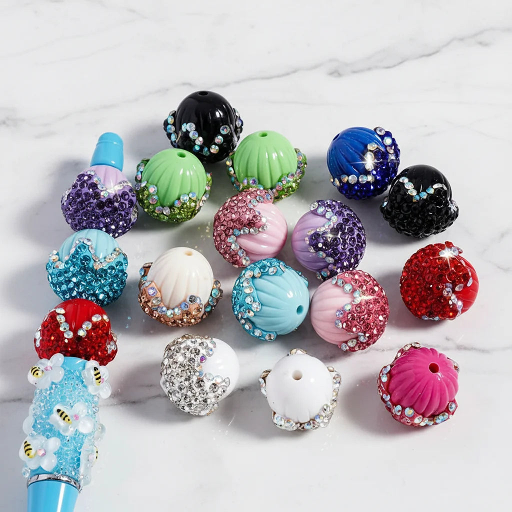 Shiny Rhinestones and Round Solid Color Acrylic Pinecone Beads for DIY Jewelry Making