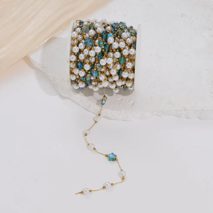 E250 Gold Plated Stainless Steel Permanent Chain Colorful Crystal Star Stone Chain Pearl Beads Chains for Diy