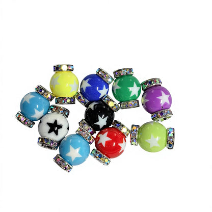 Colorful Star Print Resin Acrylic Beads 16mm with Silver Spacer for Jewelry Making and Crafting