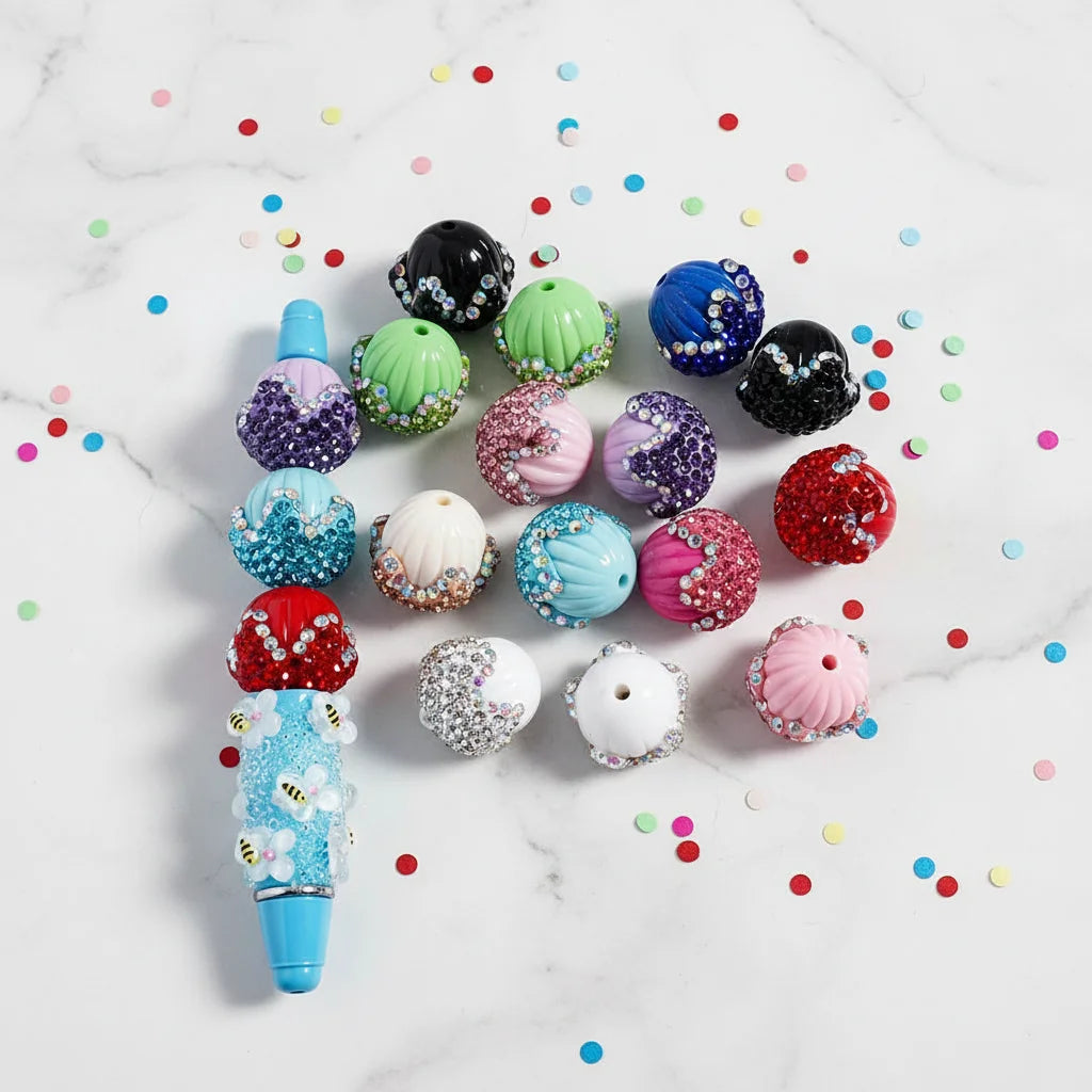 Shiny Rhinestones and Round Solid Color Acrylic Pinecone Beads for DIY Jewelry Making