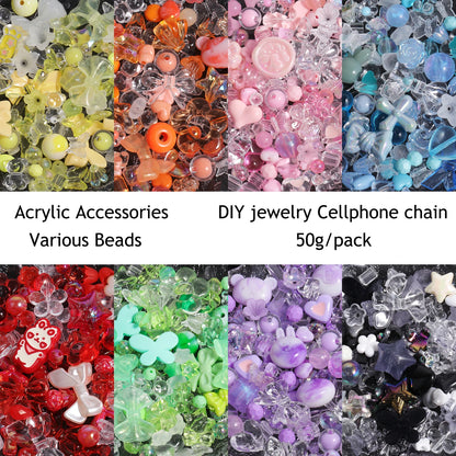 250g Cute Assorted Acrylic Beads Random Style Flower Butterfly Heart Beads for DIY Mobile Phone Chains Bracelets Jewelry Making 50g
