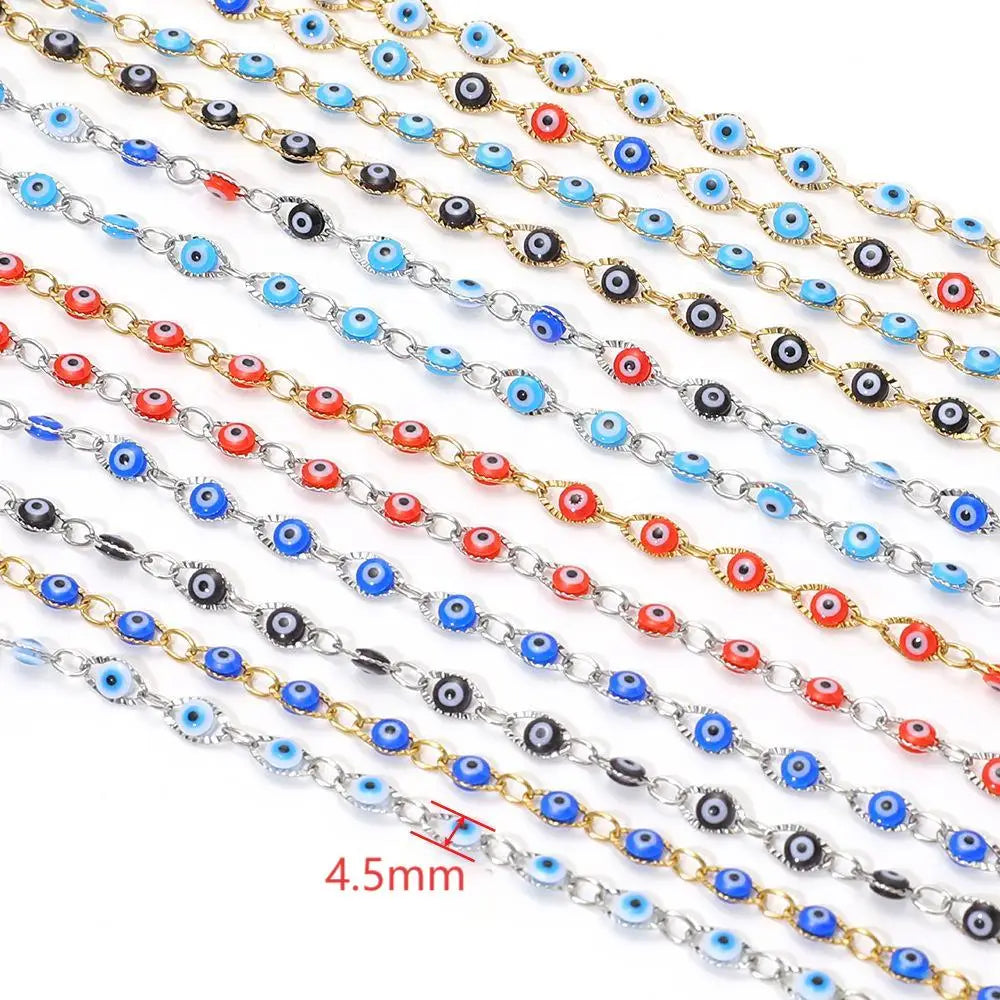 D167 Waterproof Vacuum Stainless Steel Roller Chain Lucky Eye Enamel Connector Chains Luxury for Necklace Bracelet Men