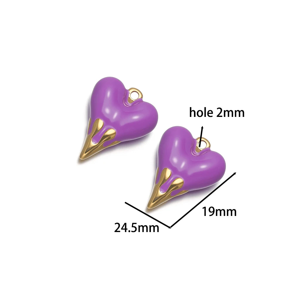 5pcs/bag Stainless Steel 18k Gold Plated Enamel Heart Charm Pendant for Diy Jewelry Necklace Earring Making Bulk