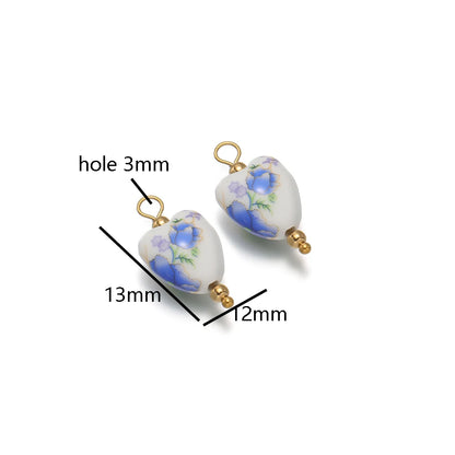 New Diy Necklace Pendant 18k Gold Plated Stainless Steel Ceramic Round Heart Star Oval Pendant for Handmade Jewelry Making