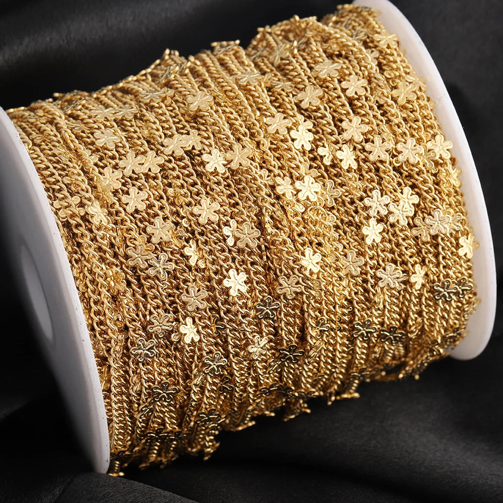 D495 High Quality Star Flower Chain 18k Gold Plated Stainless Steel Necklace Jewelry Making Chain
