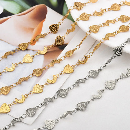 D867 New Hypoallergenic Heart Moon Mixed Connectors Jewelry Chain Stainless Steel Waterproof Embossed Men Women Chains
