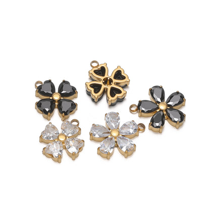 New Arrival Stainless Steel 18k Gold Plated Zircon Four Leaf Clover Flower Charm Pendant for Diy Jewelry Making Wholesale