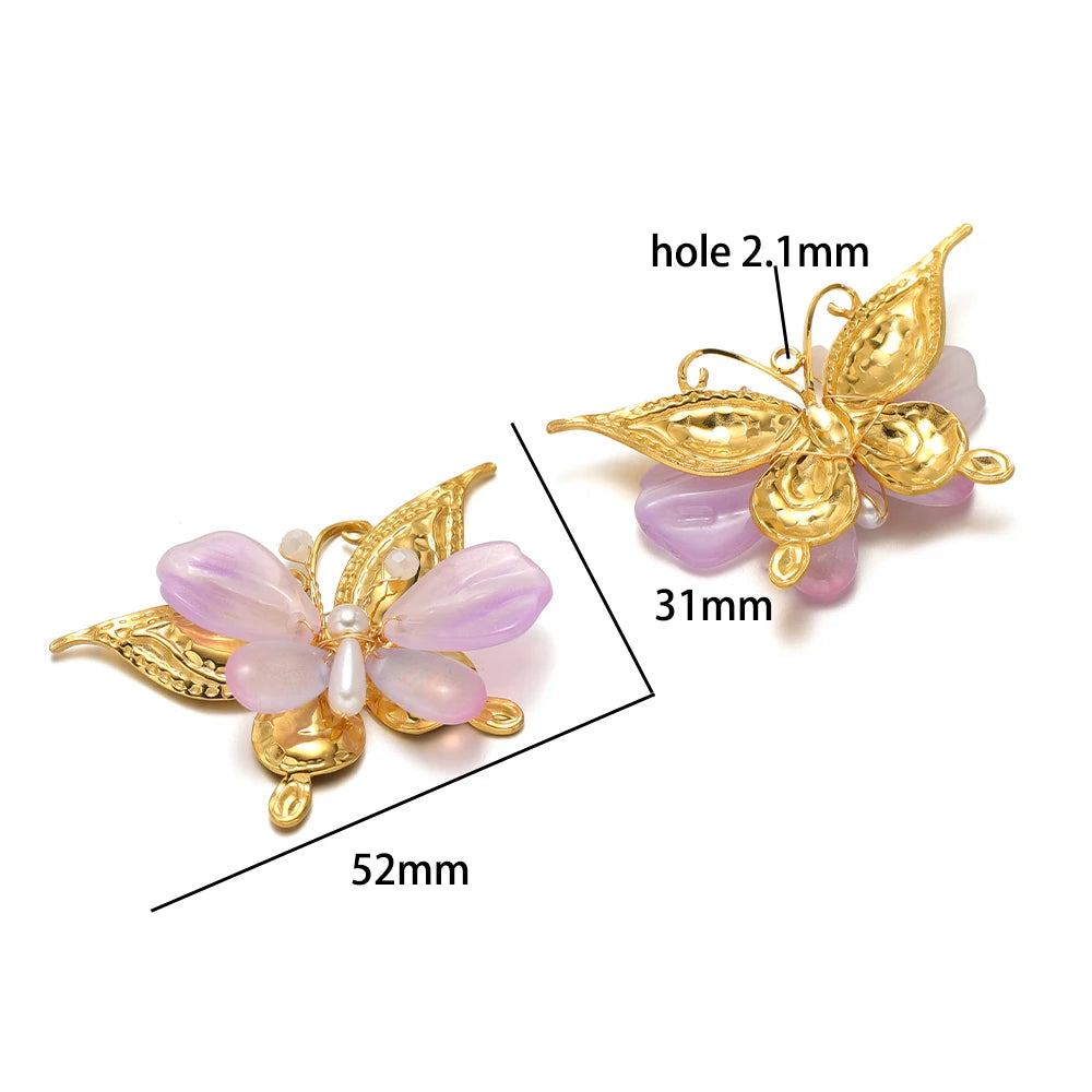 Handmade 18k Gold Plated Stainless Steel Crystal Geometric Flower Sun Charm Colorful Butterfly Pendant for Jewelry Making