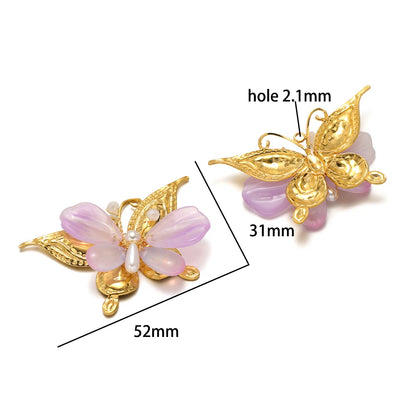 Handmade 18k Gold Plated Stainless Steel Crystal Geometric Flower Sun Charm Colorful Butterfly Pendant for Jewelry Making