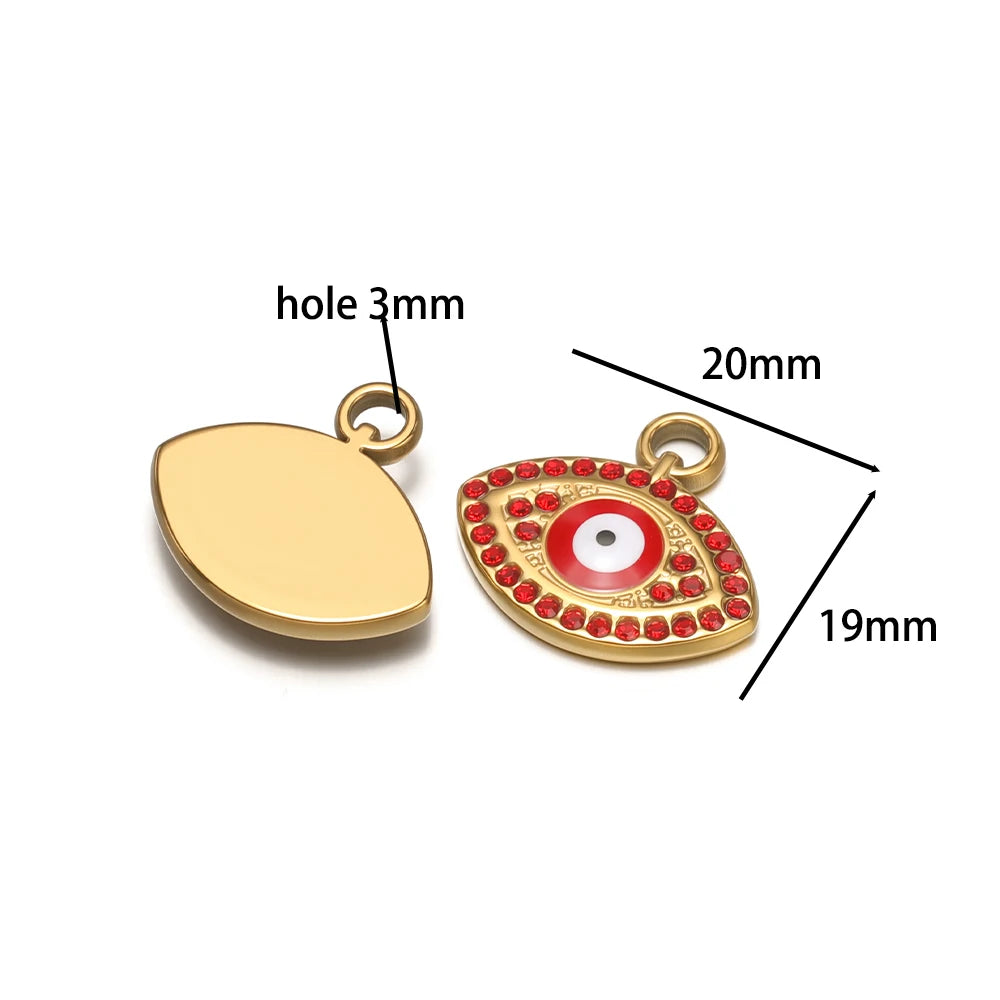 Fashion Stainless Steel 18k Gold Plated Enamel  Zircon Eyes Charm Pendant for Necklace Bracelet Jewelry Making Wholesale