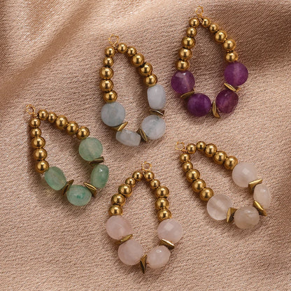 Bohemian Style Stainless Steel Gold Plated Natural Gemstone Stone Beads Charm Pendant for Jewelry Making