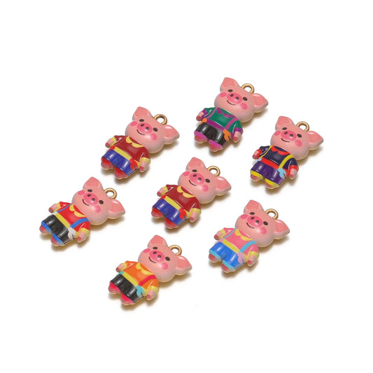 Gold Plated Pig Charm, Single-sided Color Enamel Pendant  Cute Animal DIY Jewelry Making Supplies for Necklace/Bracelet