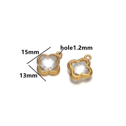 Wholesale 18k Gold Plated Stainless Steel Crystal Zircon Four Leaf Clover Charm Pendant for DIY Necklace Jewelry Making