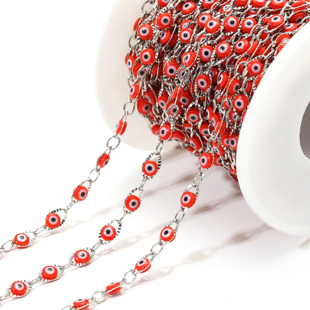 D167 Waterproof Vacuum Stainless Steel Roller Chain Lucky Eye Enamel Connector Chains Luxury for Necklace Bracelet Men