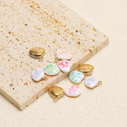 High Quality Jinrou 18K Gold Plated Stainless Steel Enamel Shell Shape Pendant for Necklace and Earrings Jewelry Making