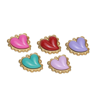 NEW Hot Sale Fashion 18k Gold Plated Stainless Steel Colorful Stone Heart Charm Pendant for DIY Necklace Jewelry Making