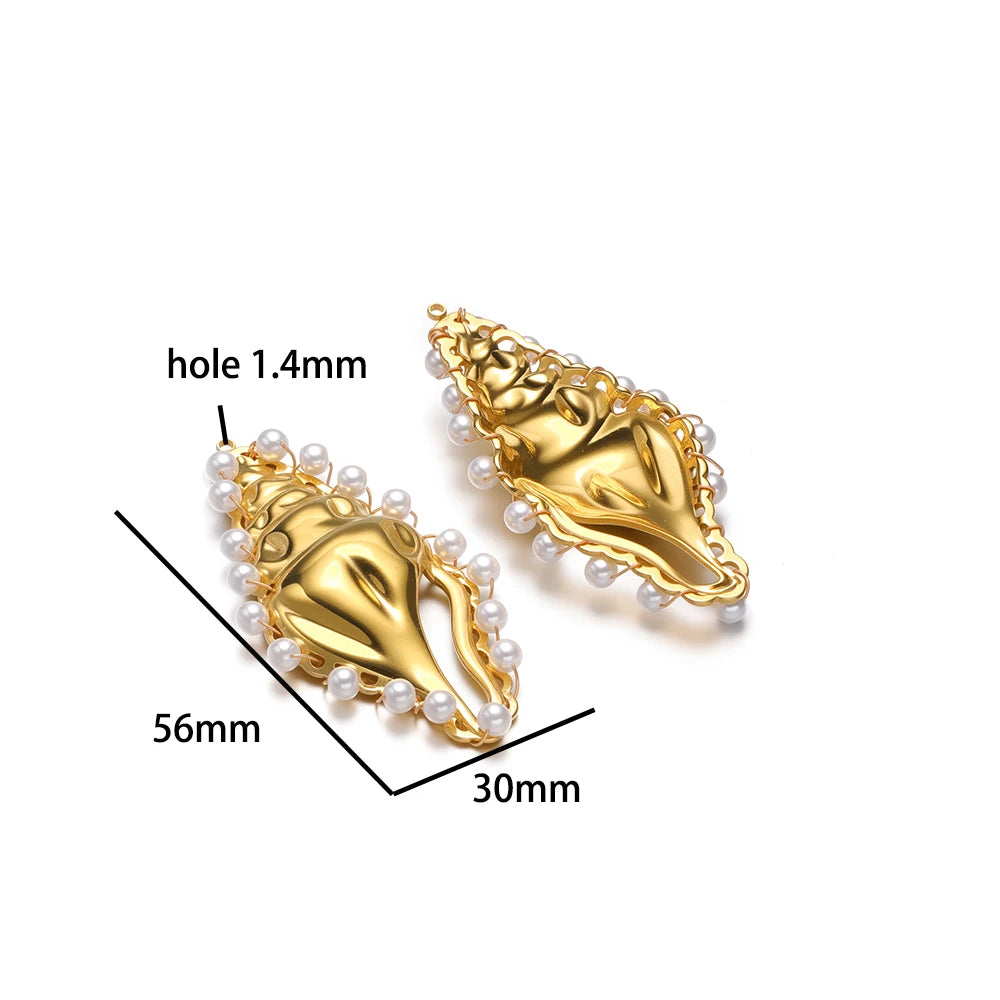 New Fashion Stainless Steel 18k Gold Plated Enamel Flower Conch Starfish Charm Pendant for Jewelry Necklace Making