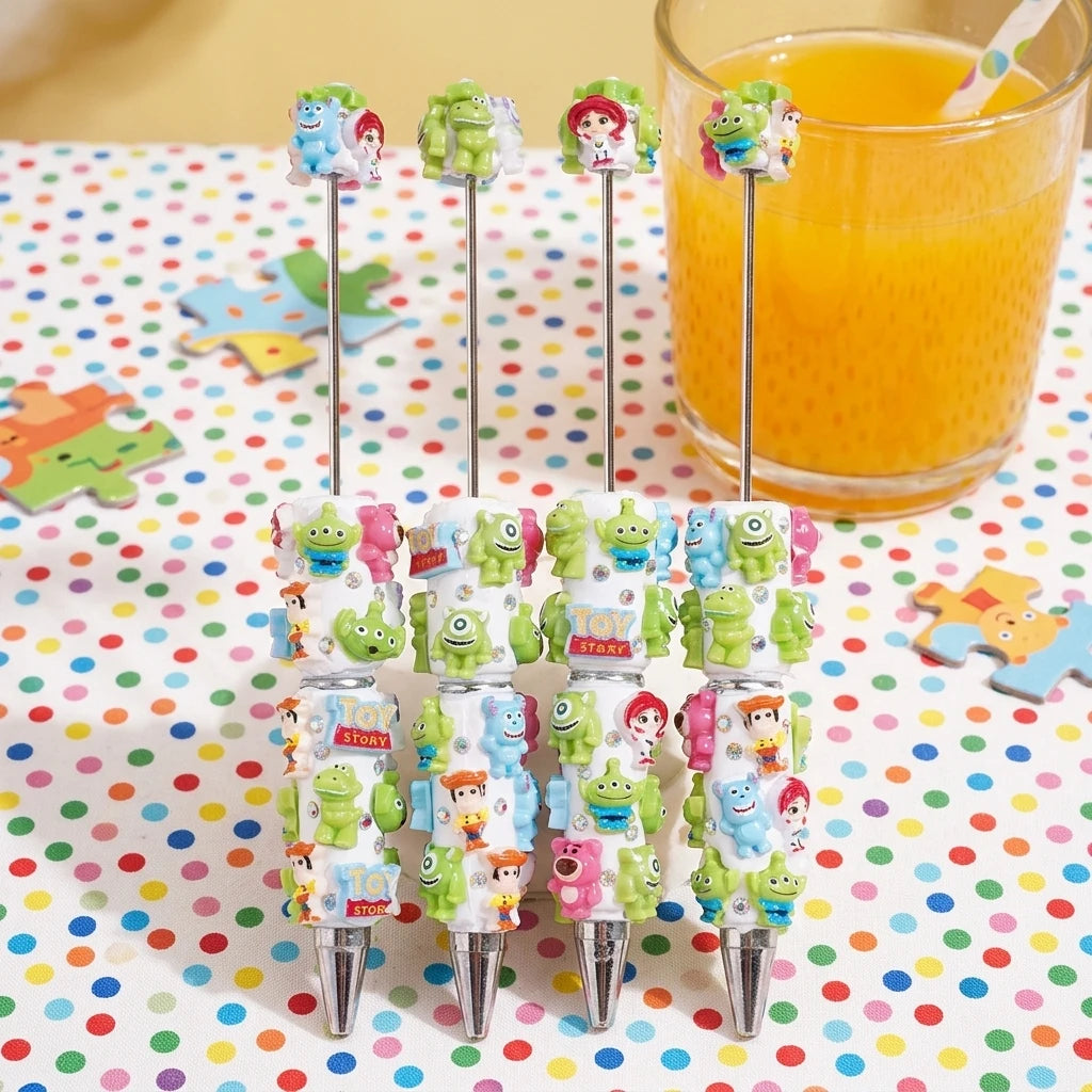 Toy Green  Cartoon Character Figure Clay with Drill Pen  DIY Multi-color Rotating Ball Pen Durable Student Gift Pen