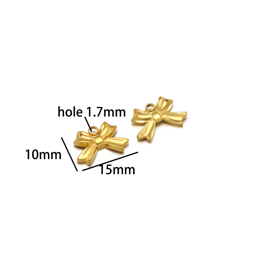 New Handmade DIY Jewelry Accessories 18k Gold Plated Stainless Steel Pearl Bowknot Charm Pendant for Women Jewelry Making