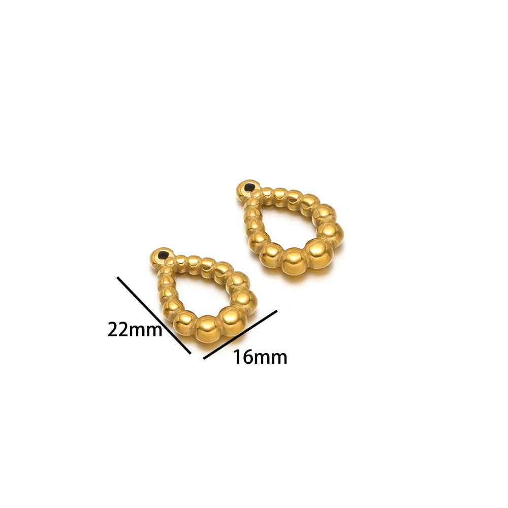 18k Gold Plated Stainless Steel Embossed Heart Water Drop Round Leaf Charm Pendant for DIY Jewelry Making Jewelry Findings