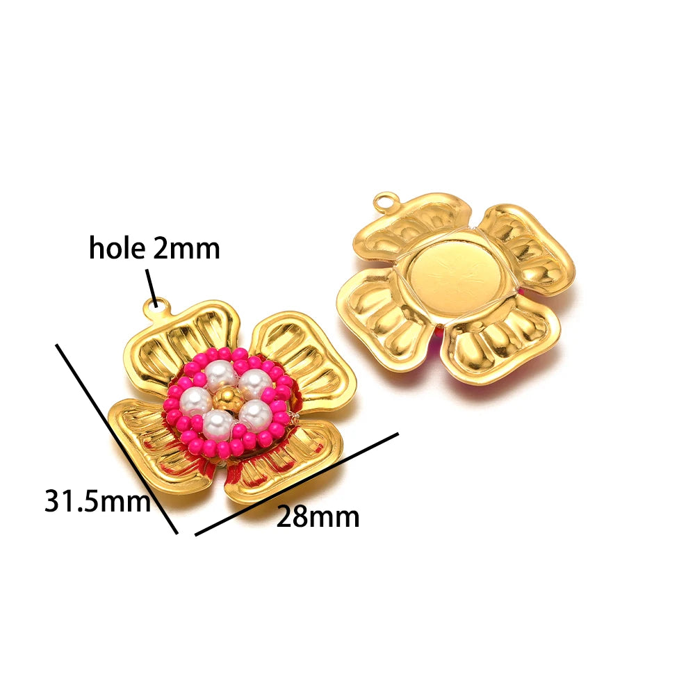Elegant Designs 18k Gold Plated Stainless Steel Bowknot Flower Crystal Bead Charm Pendant for Jewelry Making Accessories