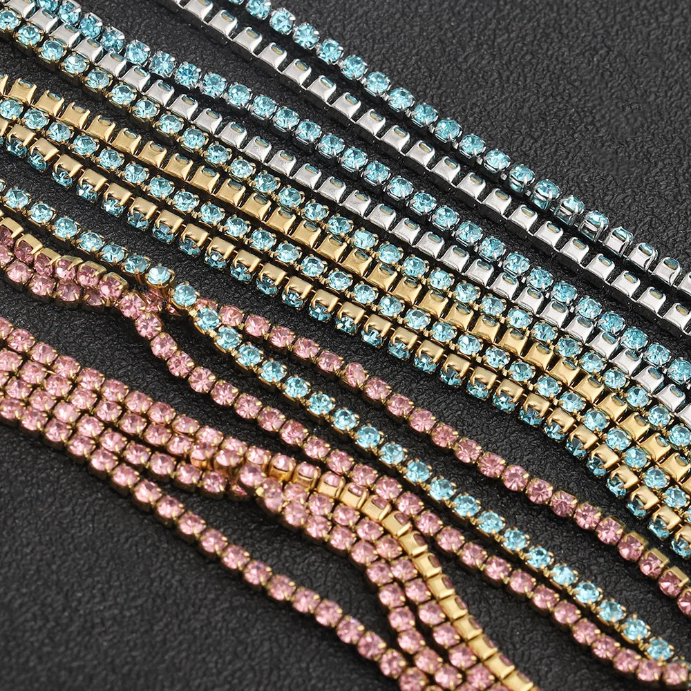 D611 Wholesale Crystal Rhinestones Claw Chain Shiny Tennis Bulk Stainless Steel Chains for Shoes Cloth Jewelry Bag Decoration