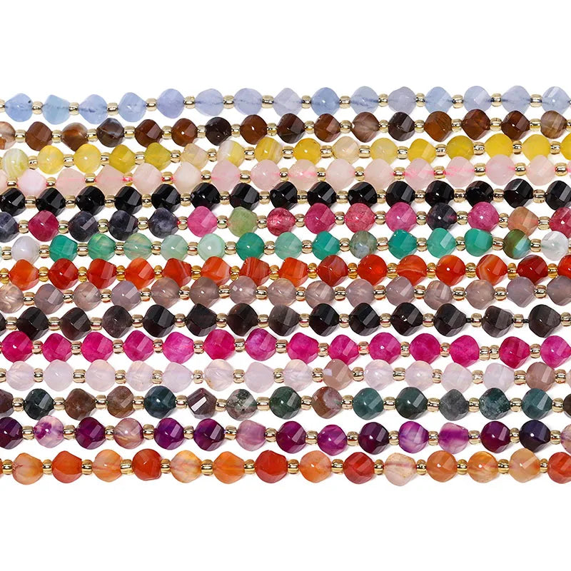 Faceted Helix Twisted 6mm 8mm 10mm Jade Agate Gemstone Beads, Cut Stone Obsidian Rose Quartz Bead for DIY Jewelry Making 18CM