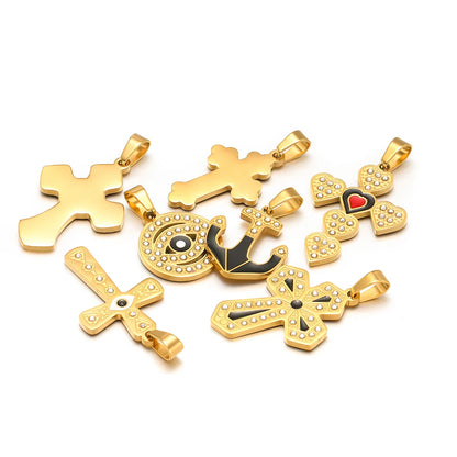 Diy Charm Stainless Steel Gold Plated Zircon Enamel Cross Charm Pendant for DIY Jewelry Making Wholesale