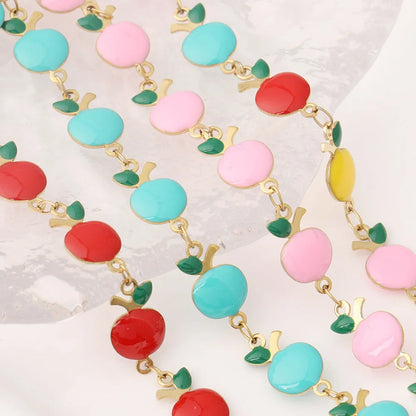 D432 High Quality Enamel Stainless Steel Chain Strawberry apple Fruit Charm Link 18k Gold Plated Chain Jewelry Findings