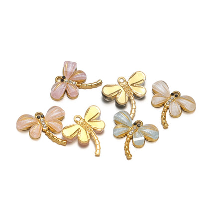 New Arrival Stainless Steel 18k Gold Plated Dragonfly Charm Pendant for Diy Jewelry Making Wholesale Jewelry Supplies