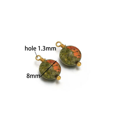 Handmade Stainless Steel 18K Gold Plated 8mm Natural Stone Charm Pendant for Jewelry Necklace Making Wholesale