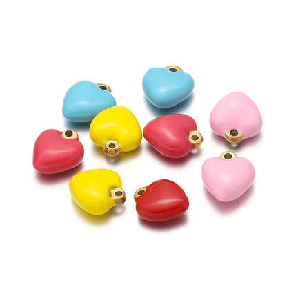 304 Stainless Steel Gold Plated Colorful  Minimalist Heart Enamel Charm Pendants for Necklace Making