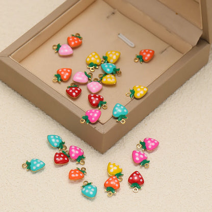 Trendy New Wholesale Stainless Steel 18k Gold Plated Enamel Strawberry Charm Pendant for Jewelry Necklace Making