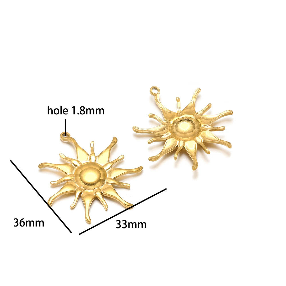 Vintage  DIY Charm 18k Gold Plated Stainless Steel Sun Starfish Flower Charm Pendant for Handmade Necklace Jewelry Making