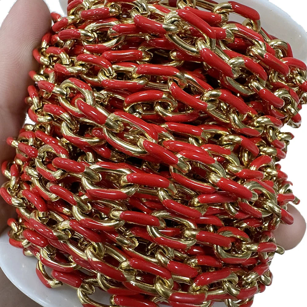 E363 Wholesale High Quality Stainless Steel Chain Colorful Enamel Chain Paper Clip Chain Accessory for Making