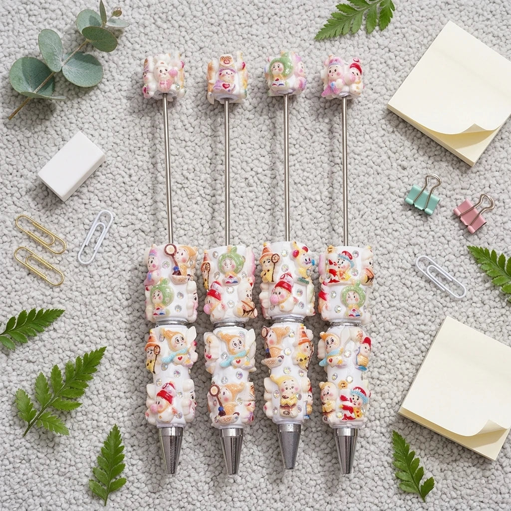Colored Background Seven-spotted Ladybug Ceramic Clay with Drill Pen Gift Pen Cartoon Ballpoint Pen