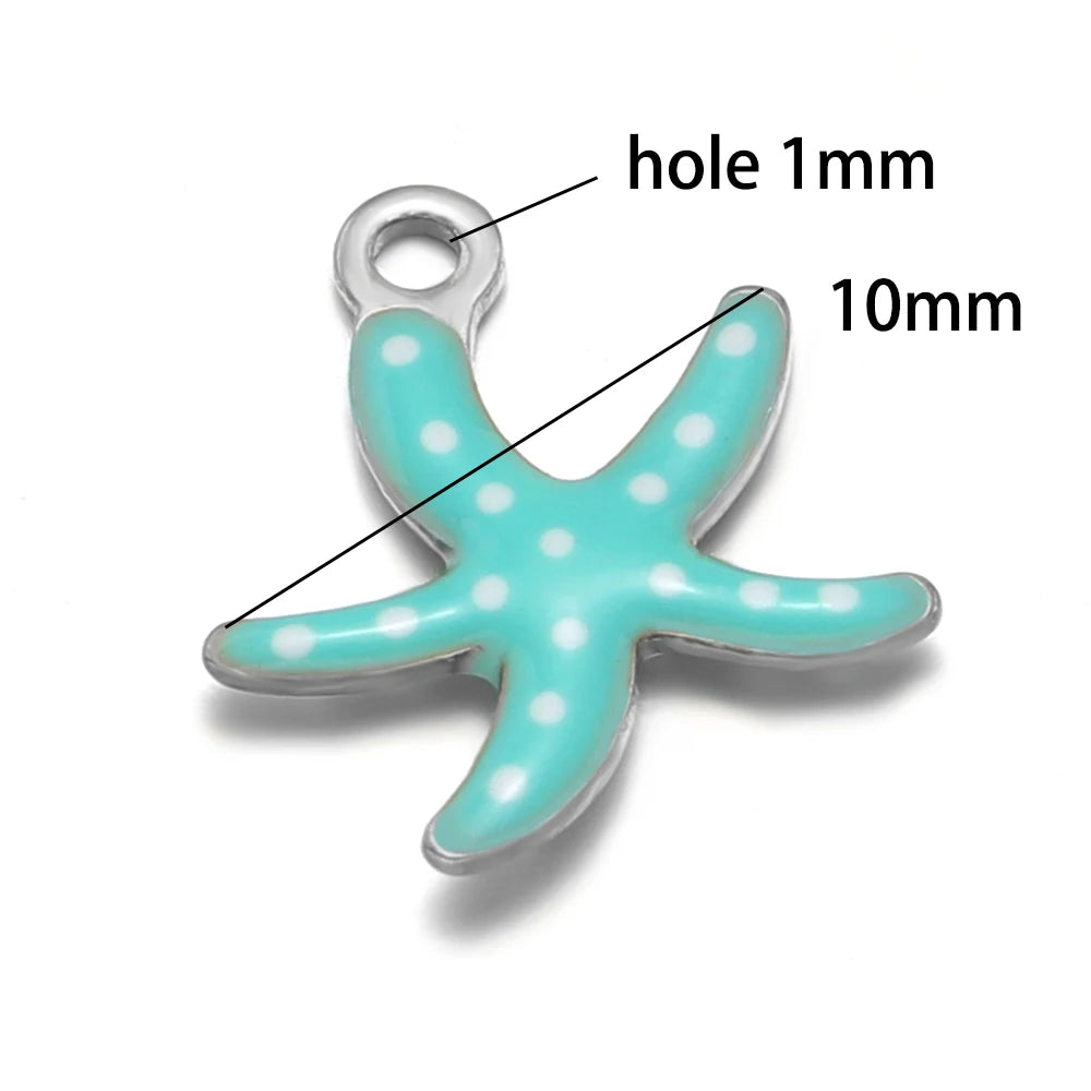 New Trendy Stainless Steel 18k Gold Plated Enamel 10mm Starfish Charm Pendant for DIY Jewelry Making Accessories Findings