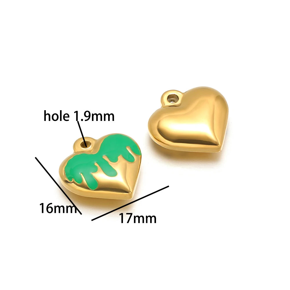 Fashion Heart Charms Stainless Steel18k Gold Plated Enamel Heart Charms Pendant for DIY Jewelry Necklace Making