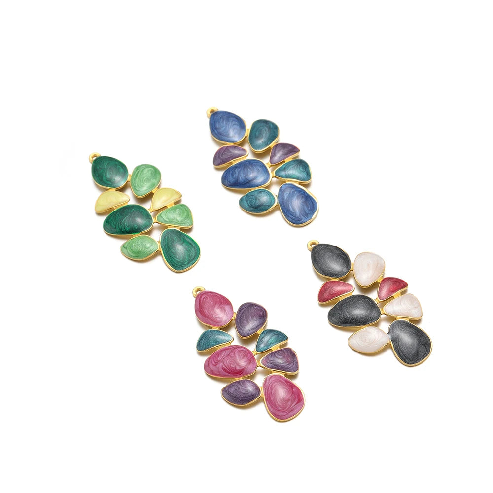Drip Oil Pendant 18k Gold Plated Stainless Steel Colorful Leaf Charms Pendant for Women Jewelry Necklace Earrings Making