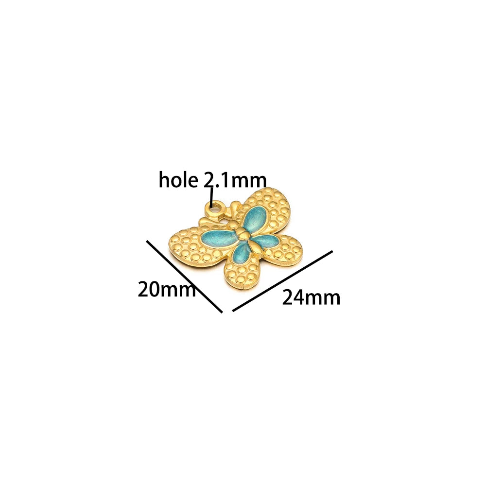Hot Trendy 304 Stainless Steel 18k Gold Enamel Butterfly Charms Pendant for Jewelry Necklace Making Accessories