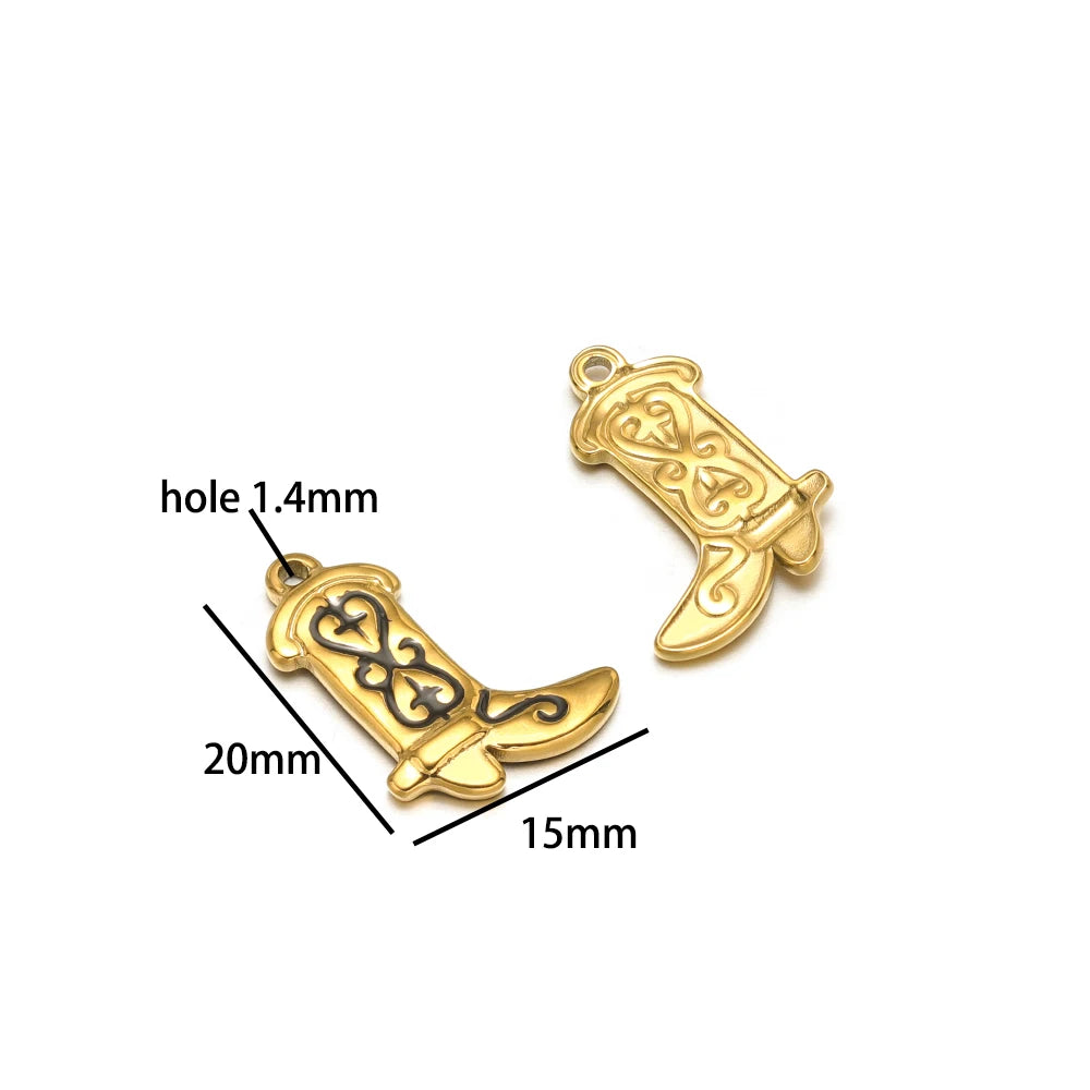 Vintage DIY 18k Gold Plated Stainless Steel Oil Dropping Shoes Boot Charm Pendant for Women Necklace Jewelry Making