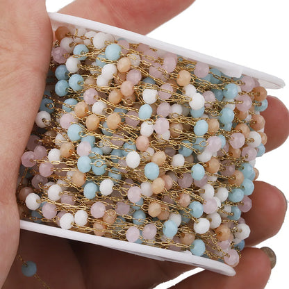 E219 Newest Gold Plated Chain Waterproof Stainless Steel Crystal Stone Beaded Chains for Jewelry Custom Diy